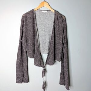 bryn WALKER 100% Linen Knit Long Sleeve Two Tone Cropped Open Wrap  Cardigan M